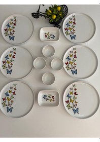 Resim Takım Kahvaltı Kelebek 12 Parça 6 Kişilik Beyaz 