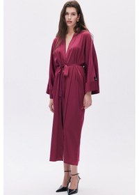 Resim Frappant Bordo Uzun Saten Sabahlık / Kimono Bordo 