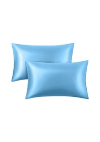 Resim Açık Mavi Ipek Saten Yastık Kılıfı 50 X 70 2'Li N11.354 