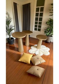 Resim Ahşap Mantar Sehpa Takımı 3 Lü Set Altın Varaklı Yan Sehpa Modeli Altın 