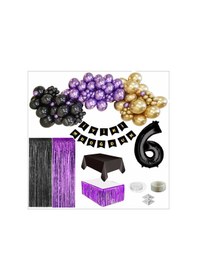 Resim 6 Yaş Siyah, Gold, Mor Balon, Siyah-gold Doğum Günü Seti 