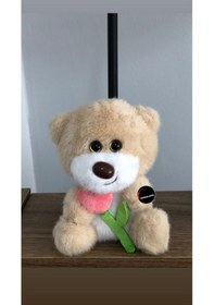 Resim Sevimli Gül Tutan Ayıcık Peluş Oyuncak Anahtarlık Hediyelik Uyku Arkadaşı 15 Cm Bej 
