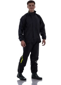 Resim Genel Markalar Dikişsiz Fermuarlı Kurye Motorcu Yağmurluğu Pvc Alt Üst Takım %100 Su Geçirmez Reflektörlü 