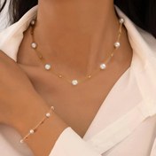 Resim 2'li Paslanmaz Çelik Kolye ve Bileklik Seti, İnci Kolye Bileklik, Düğünler, Partiler ve Doğum Günleri için Çok Yönlü Takı - Mükemmel Yıldönümü Hediyesi, Hafif Kolye Bileklik, Kadın Bilekliği, Moda Takı, Takı Meraklıları 