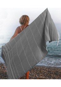 Resim Sultan Peştemal Havlu 100 Pamuklu Deniz Plaj Banyo Peştemali 100x180 Cm Siyah 