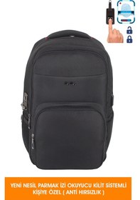Resim 14"-15,6" İnç Laptop Sırt Çantası Yeni Nesil Parmak İzi Okuyucu Kilit Sistemli Anti Hırsızlık Siyah 