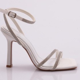 Resim Dgn 2026 Kadin Silver Taşli Bilekten Kemer Bağlamali Topuklu Sandalet 2026-2219-R6440 Beyaz 