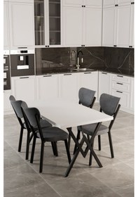 Resim Elma 4 Kişilik Mutfak Yemek Masa Takımı Gri 
