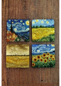 Resim Doğal Taş Bardak Altlığı - Van Gogh Aı Eserleri Baskılı 10x10cm Yapay Zeka Stone Coasters 479 Çok Renkli 