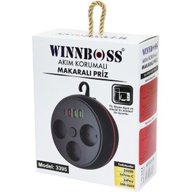 Resim Wınboss 3395 Akım Korumalı Makaralı 2m Kablolu 3 Prizli 3 Usb 1 Type-c Priz 2m 