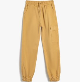 Resim Koton Jogger Pantolon Kargo Cepli Beli Bağlamalı Pamuklu Bej 5wkb40032tw Ekru 