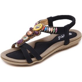Resim Siketu 148-a8 Esnek Rahat Retro Taş Boncuklu Kadın Sandalet 001 