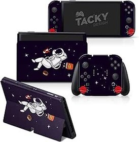 Resim TACKY DESIGN Nintendo Switch OLED Cilt ile Uyumlu Astronot Cilt - Mor Vinil 3M Nintendo Anahtarı OLED Çıkartma Seti - Konsol, Dock, Joy Con Wrap için Sevimli Anahtar OLED Kaplama - Çıkartma Tam Sarma 