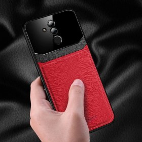 Resim Huawei Mate 20 Lite Kılıf Zebana Lens Deri Kılıf Kırmızı 
