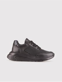 Resim Cabani Hakiki Deri Siyah Bağcıklı Kadın Sneaker Spor Ayakkabı 