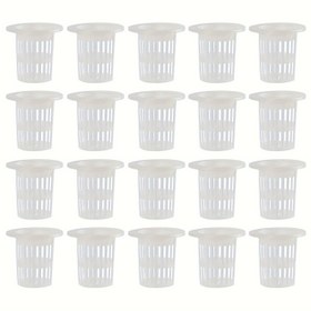 Resim 100 Adet Beyaz Şeffaf Yeniden Kullanılabilir Plastik Bitki Sepetleri - Dayanıklı, Kolay Temizlenebilir Hidroponik Sebze Kapları & Topraksız Yetiştirme Kök Güçlendiricileri Orkide, Domates, Biber, Biberiye, Otlar, Plastik, Derin Kök, Otlar İçin 