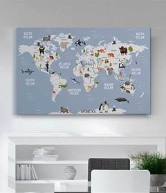 Resim StellaStore Eğitici Dünya Haritası Çocuk Odası Tabloları, 80 x 120 