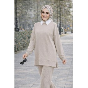 Resim Esra Butik Mürdüm Siyah Taş Çimalı Tesettür Ikili Takım Tunik Pantolon Şık Rahat 