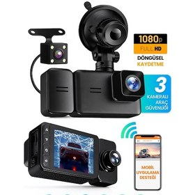 Resim 3 Kameralı Wifi Ekran Araç Kamerası Fullhd Geniş Ön + Arka + Araç İçi Kamera Hareket Sensörü Ef1313 