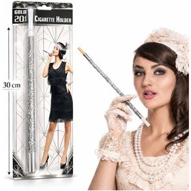 Resim Techmrt 30 Cm Gümüş Payetli Sigara Tutacağı 1920 Ler Gatsby Parti Aksesuarı 