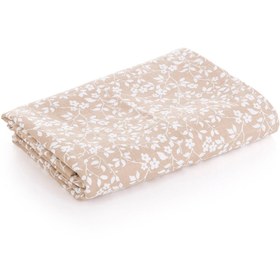 Resim Müslin Bezi Örtü Menekşe Desen - Bej 120x120 cm + 4 Adet Ağız Mendili 
