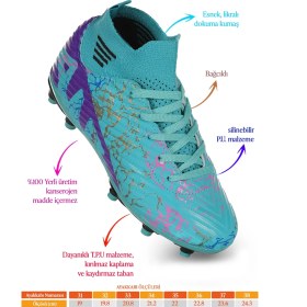 Resim Kiko Kids Liga Boğazlı Krampon Çim Saha Erkek Çocuk Futbol Ayakkabı Turkuaz - Mor Turkuaz - Mor 