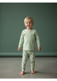 Resim Zekids Erkek Çocuk Organik Pijama Takımı-16604 Yeşil 
