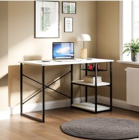 Resim Çalışma Masası Telli Raflı Ofis Bilgisayar Masası Beyaz 1344 1 Beyaz 