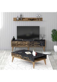 Resim Variant Valensiya 140cm Tv Ünitesi Ve Orta Sehpa Takımı - Ceviz / Siyah Mermer 