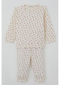 Resim Breeze Kız Bebek Pijama Takımı Omuzdan Patlı Kiraz Desenli 4 Ay-1 Yaş, Krem Krem 