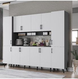 Resim Della Kahve Köşesi Çok Amaçlı Dolap Kiler Mutfak Dolabı Füme Beyaz 240cm Antrasıt - Beyaz 