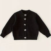 Resim Kızlar için Esnek Siyah Örgü Hırka Beyaz Kemik Düğmeli Ön Plaket - Gençler & Gençler İçin Uzun Kollu Yuvarlak Yaka Günlük Kazak, Tüm Sezon Katmanlama Vazgeçilmezi, Kızlar için Kazaklar, Genç Modası, Dayanıklı Dikiş, Genç Giyim, Gençlerin Giysileri 