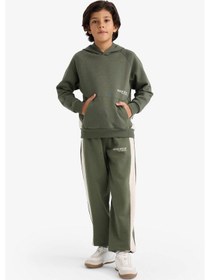 Resim Defacto Erkek Çocuk Kapüşonlu Baskılı İçi Yumuşak Tüylü Sweatshirt G5540a825cwkh172 Haki-kh172 