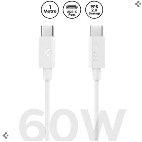 Resim Spigen USB-C to USB-C 1 Metre Kablo 60W Güç / PPS 2.0 Super Hızlı Şarj / 480 Mbps Type-C White - ACA08717 