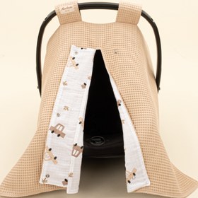 Resim Puset Örtüsü - Çift Taraflı - Bej Petek - Kahverengi Arabalar 