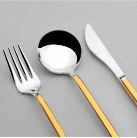 Resim Nehir Sofia Altın Sade 6 Kişilik 36 Parça Kutulu Çatal Kaşık Bıçak Takımı 