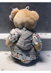 Resim Sevimli Elbiseli Tulumlu Ayıcık Peluş Oyuncak Anahtarlık Uyku Arkadaşı Hediyelik 12 Cm Haki 