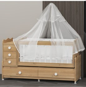 Resim Garaj Home Melina Mdf Çıtalı Beşik + Yatak + Uyku Seti - Meşe Beyaz 