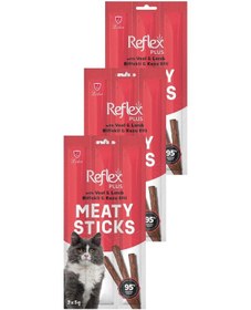 Resim Meaty Sticks Biftekli Ve Kuzu Etli Kedi Ödül Çubuğu 3x5gr Üçlü Paket 