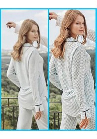 Resim Bone Club 5125 Mavi Noktalı Önden Düğmeli Lohusa Pijama Tk 