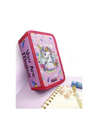 Resim Xl Jumbo Model Unicorn Bahar Kalem Kutusu Organizer Kalemkutu 3 Bölmeli Kalemlik Pembe Pembe 