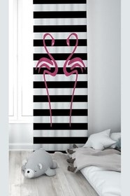 Resim Pelangi Siyah Flamingo Desenli Dijital Baskı Yıkanabilir Bebek Çocuk Odası Fon Perdesi, fuşya-siyah 70 x 200 