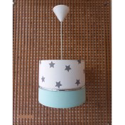 Resim Onay Avize Beyaz Yıldızlı Yeşil M-347 Elkamentli Avize Kumaş Kaplama Çocuk Odası ve Bebek Odası Avize Sarkıt 