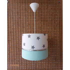 Resim Onay Avize Beyaz Yıldızlı Yeşil M-347 Elkamentli Avize Kumaş Kaplama Çocuk Odası ve Bebek Odası Avize Sarkıt 