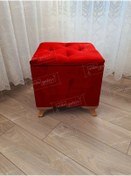 Resim Lüks Sandıklı Tabure Puf 45 X 45 Cm Ceviz Ayak Kırmızı 