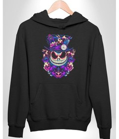 Resim The Mad Skeleton Karakter Kadın Erkek Siyah Kapüşonlu Sweatshirt Hoodie Siyah 
