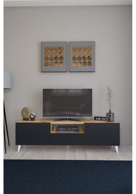 Resim Bravix Modern Tv Ünitesi 3 Bölmeli Tv Sehpası Gövde Çamkapakl... Atlantik Çam - Antrasit 