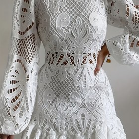 Resim Kadınlar için Şık Beyaz Dantel Uzun Kollu Mini Tulum - Seksi Büzgülü Kollu A Kesim Parti Elbisesi, Polyester Karışımı, Makinede Yıkanabilir, Tüm Mevsimler İçin Rahat Şık Kıyafet, Büzgülü Kollu Detaylı, İnci Dantel Detaylı Parti Kıyafeti 