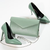Resim SOFT FASHION Kadın Su Yeşili Cilt Stiletto & Çanta Kombin Ince Yüksek Topuklu - Topuk 10 Cm 