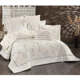 Resim Çise 10 Parça Çift Kişilik Çeyiz Seti Gri - Sarı Beyaz 